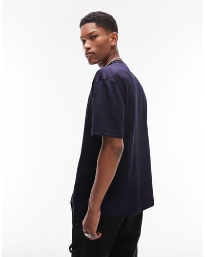 TOPMAN Oversized Fit T-shirt With Leopard Jacquard - Blue