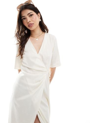 & Other Stories Wrap Front Midi Dress With Side Tie Detail - White
