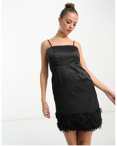 Lola May Satin Cami Strap Mini Dress With Trim - Black