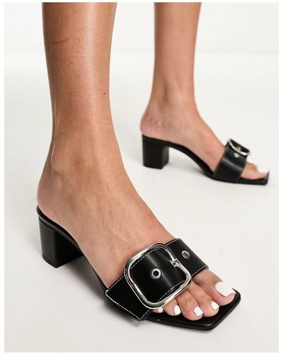 Monki Heeled Sandal With Silver Buckle Strap - Black