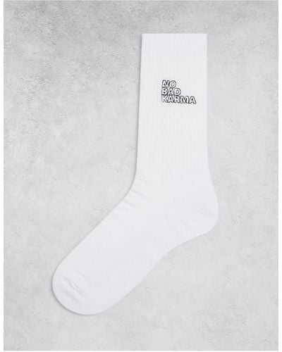 ASOS Sport Sock With No Bad Karma Embroidery - White