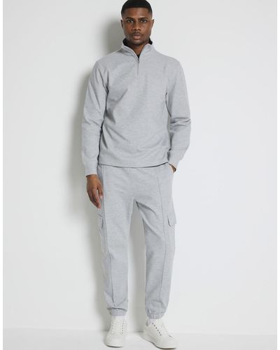River Island Slim Fit Textured Funnel Sweatshirt - Grey