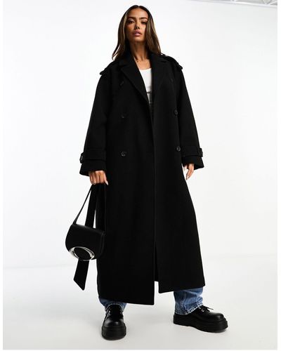 Monki Trench-coat long à ceinture - Noir