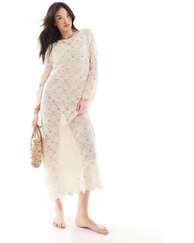 Iisla & Bird Long Sleeve Maxi Crochet Beach Dress - Natural