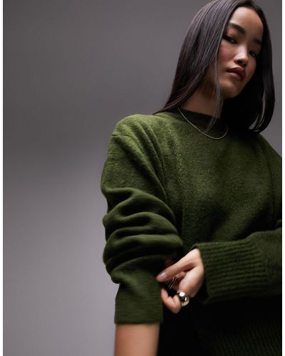 TOPSHOP Knitted Mid Crew Sweater - Green