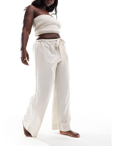 ASOS Asos Design Curve Isabel Mix & Match Linen Blend Tie Waist Beach Trousers - White