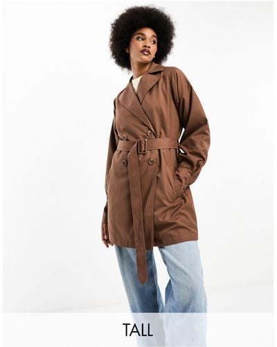 Threadbare Tall Lou Short Belted Trench Coat - Brown