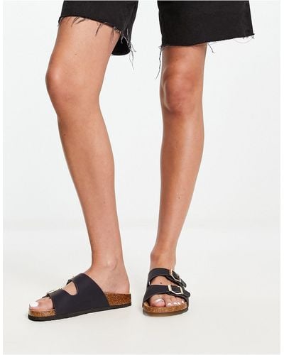 French Connection Double Buckle Flat Sandals - Black