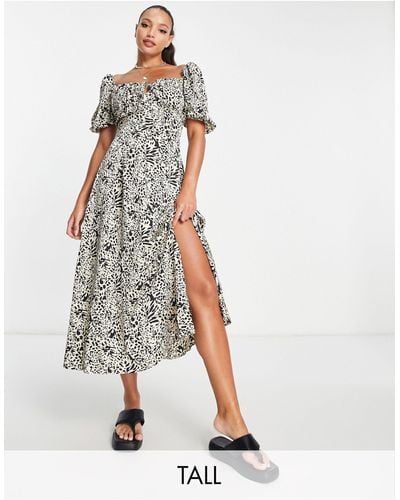 Missguided Milkmaid Midaxi Dress With Puff Sleeve - Multicolor