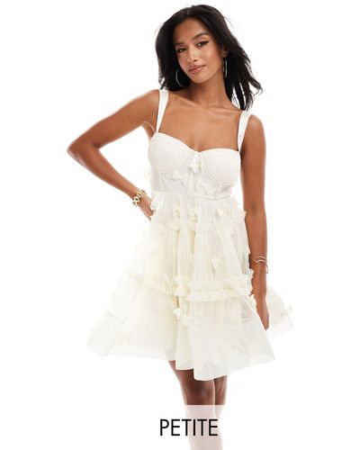 LACE & BEADS Corset Tulle Mini Dress With Bow Applique - White