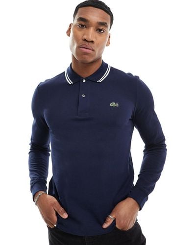 Lacoste Long Sleeve Tipped Polo Shirt - Blue