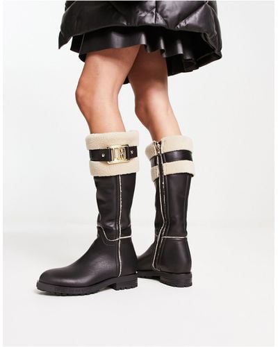 Love Moschino Faux Fur Trimmed Knee Boots - Black