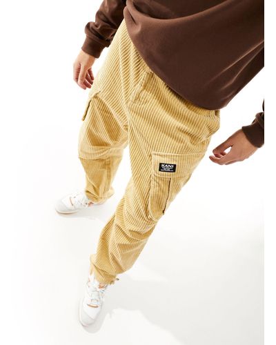 Karlkani Pantalon cargo droit en velours côtelé à logo imprimé - beige - Neutre
