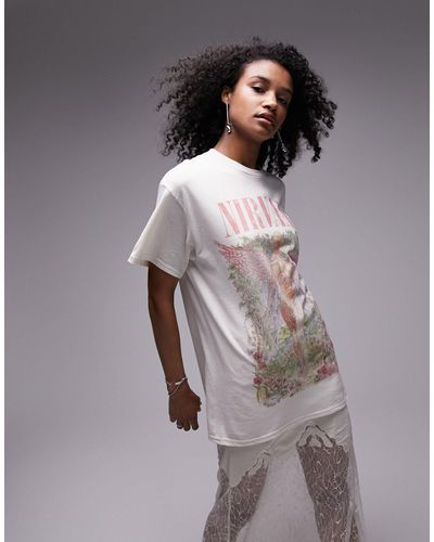 TOPSHOP Graphic Licence Nirvana Forest Print Oversized Tee - Grey