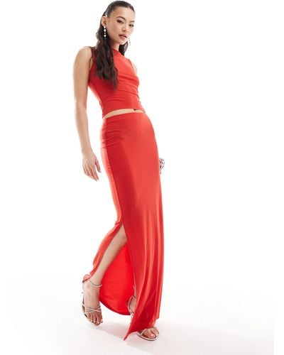 ASOS Co-ord Slinky Midi Skirt With Side Splits - Red