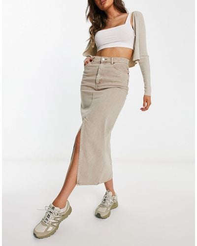 Monki Denim Midi Skirt With Split - White
