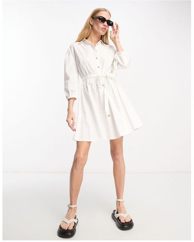 River Island Belted Shirt Dress - White