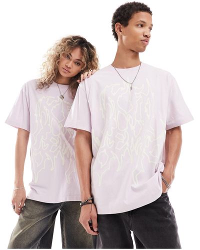 Weekday Unisex Oversized T-shirt With Graphic Print - Pink