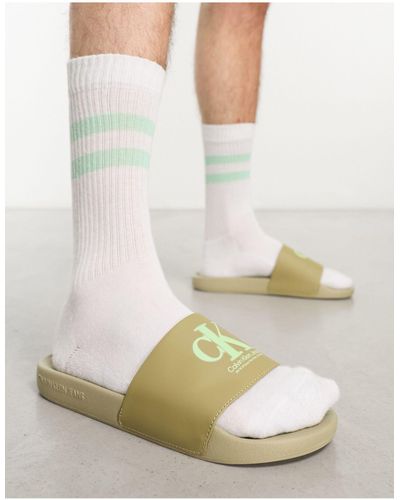 Calvin Klein Slippers Met Monogram - Groen