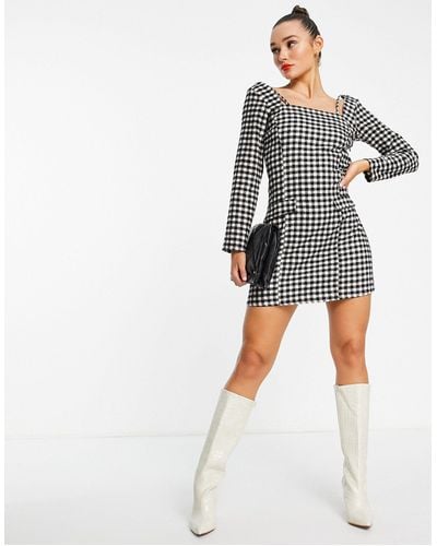 Trendyol Checked Mini Dress With Long Sleeves - Black
