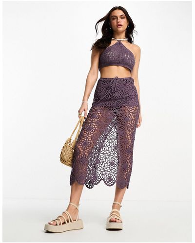 Pull&Bear Crochet Maxi Skirt Co-ord - Purple
