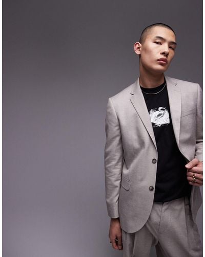 TOPMAN Slim Linen Suit Jacket - Grey