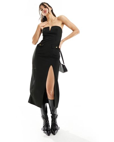 NA-KD Tailored Midi Dress With Thigh Split - Black