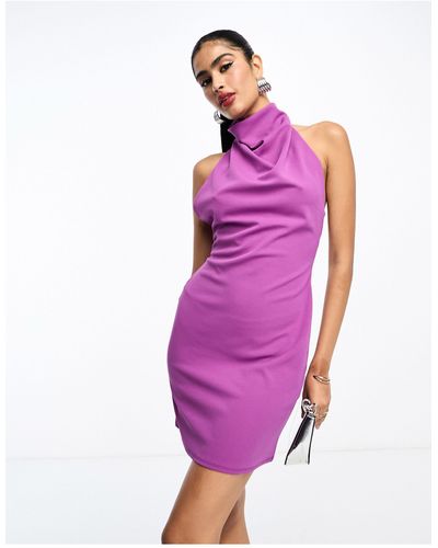 ASOS High Neck Draped Mini Dress - Purple