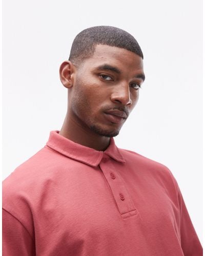TOPMAN Oversized Fit Polo - Pink