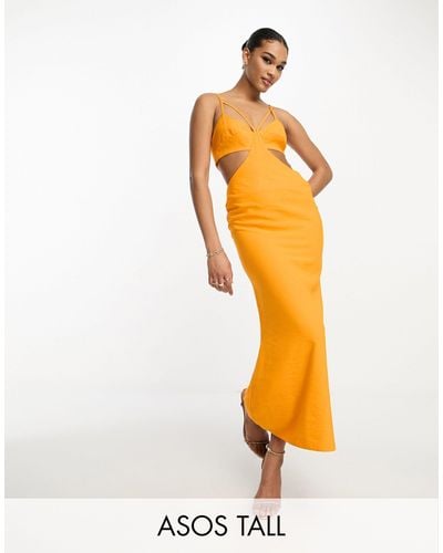 ASOS Asos Design Tall Washed Multi Strap Cut Out Midi Dress - Orange