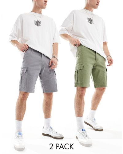 Jack & Jones Confezione da 2 paia di pantaloncini cargo grigi e kaki - Bianco