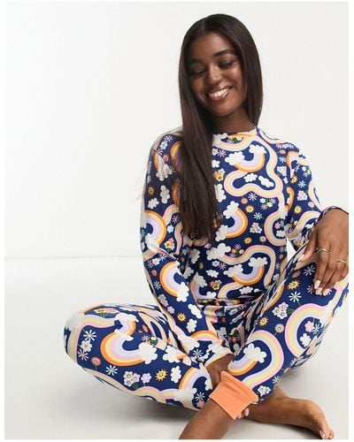 Chelsea Peers Lange Pyjamaset Met Regenbogen - Blauw