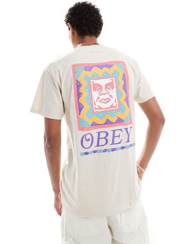 Obey Camiseta color piedra con estampado en la espalda y acabado tintado - Blanco