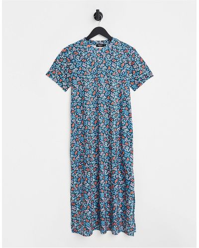 Simply Be Vestido midi estilo camiseta con estampado floral - Azul