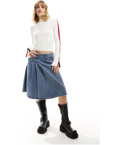 Reclaimed (vintage) Rib Knitted Top With Sporty Stripe Detail - Blue