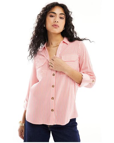 Vero Moda – hemd mit en streifen und brusttaschen - Pink