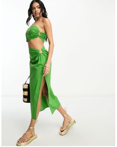 4th & Reckless Sunset Asymmetric Bandeau Maxi Summer Dress - Green