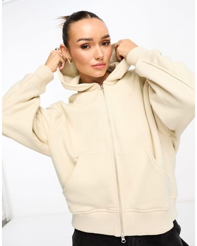 & Other Stories Zip Front Hoodie With Sculptural Sleeve - Natural