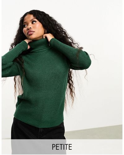 Vila Roll Neck Jumper With Balloon Sleeves - Green