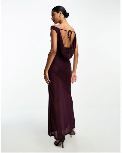 ASOS Bardot Sheer Maxi Dress With Cowl Back - Purple