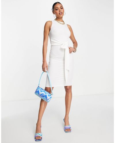 Femme Luxe Midi-jurk Met Gestrikte Voorkant - Wit