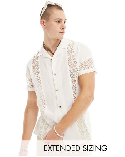 ASOS Short Sleeve Relaxed Revere Shirt With Lace Panels - White