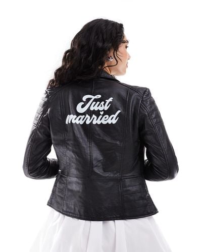 Barneys Originals Leather Just Married Biker Jacket - Black