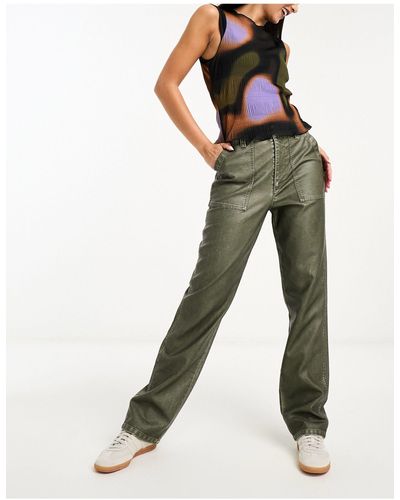 ASOS Washed Leather Look Pants With Adjustable Waist - Green