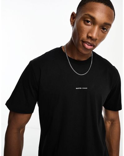 SELECTED T-shirt oversize nera con logo piccolo sul petto - Nero