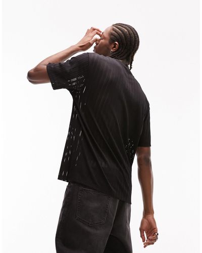 TOPMAN Oversized Mesh T-shirt With Vertical Stripe - Black