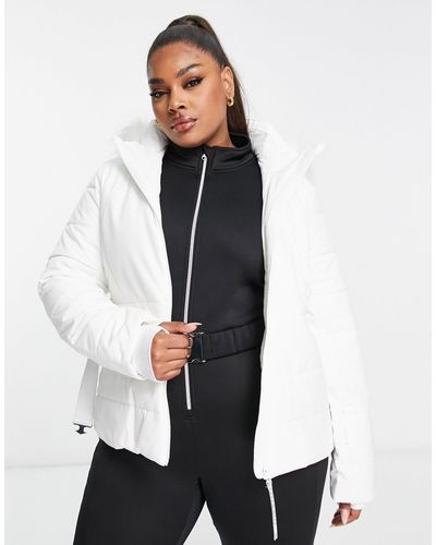 ASOS 4505 Curve Ski Belted Jacket With Faux Fur Hood - White