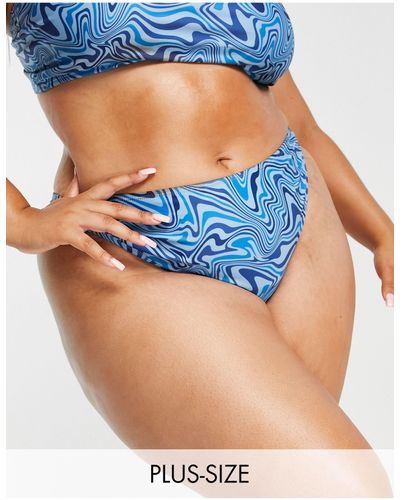 Brave Soul hanky hem bikini top in blue swirl print