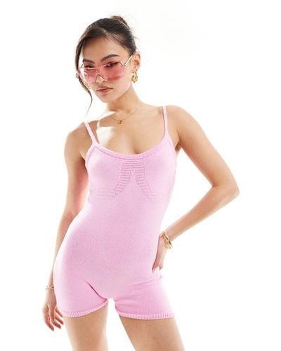 Missy Empire Knitted Cami Unitard Playsuit - Pink