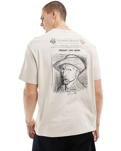 Bershka Van Gogh Boxy Printed T-shirt - Grey